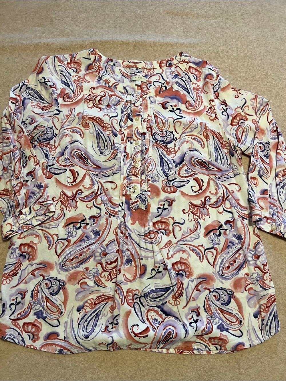Talbots Paisley Shirt with Coral and Navy M